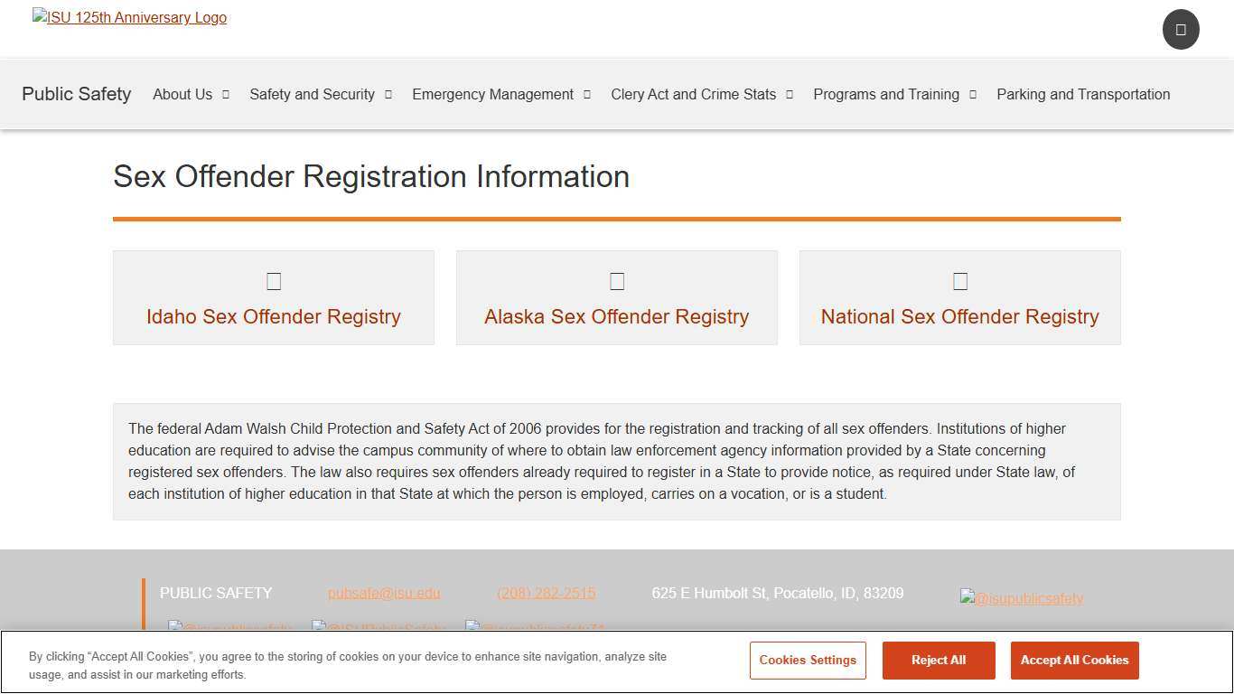 Idaho Sex Offender Registry Idaho State University